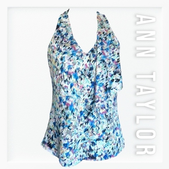 Ann Taylor Sleeveless Abstract Print Ruffle Blouse sz 4P - Picture 1 of 12
